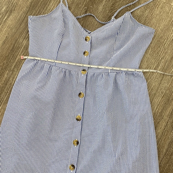 H&M button front midi dress striped blue white coastal seersucker dress 10 large - Picture 10 of 12